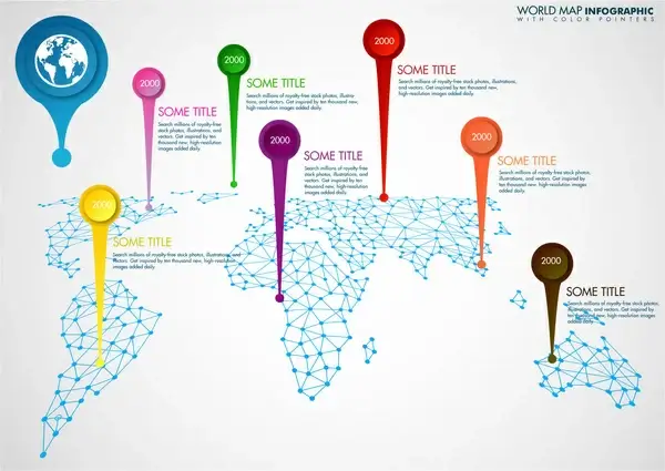 world map infographic design with continents illustration