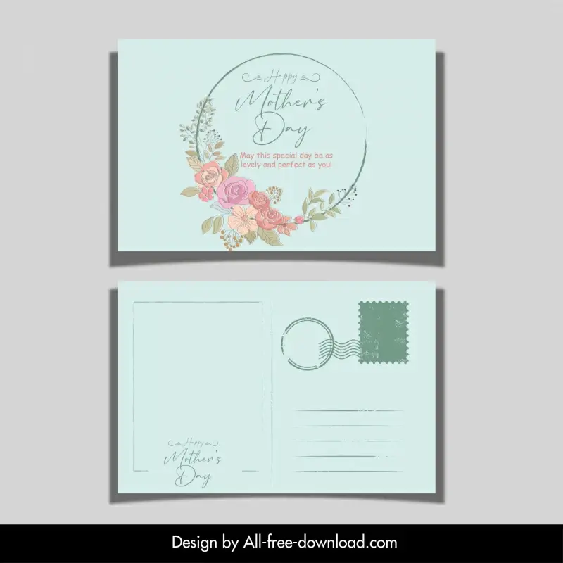 world mother day postcard template elegant classic floral wreath 