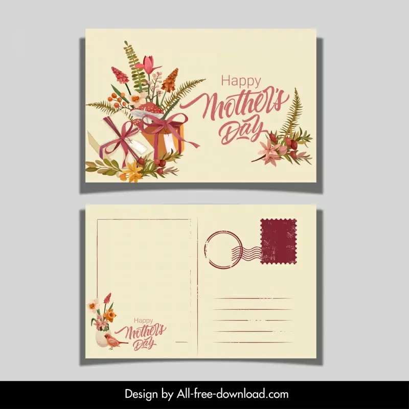 world mother day postcard template elegant flowers presents 