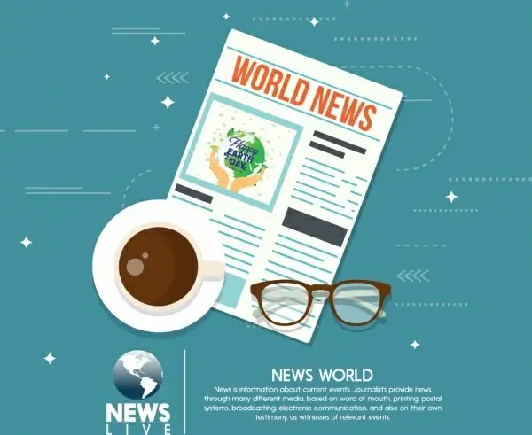 world news advertising newspaper coffee cup glass icons