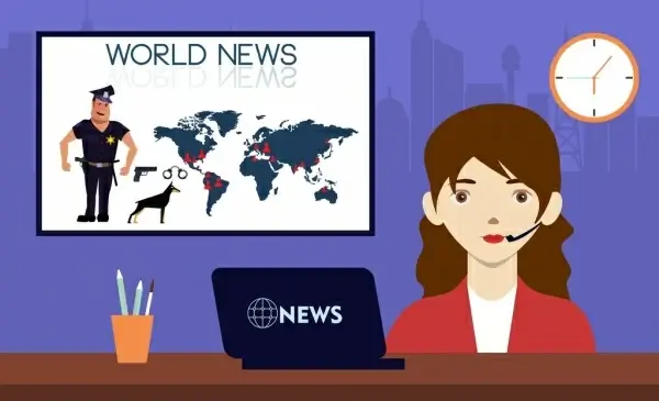 world news background reporter icon colored cartoon design