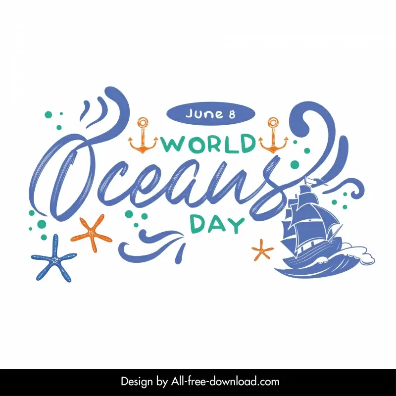  world oceans day design elements dynamic handdrawn sea elements