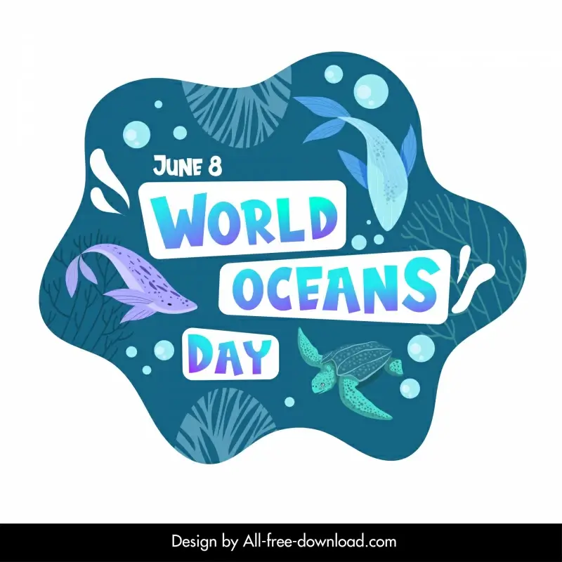 world oceans day design elements flat classic dynamic sea species 