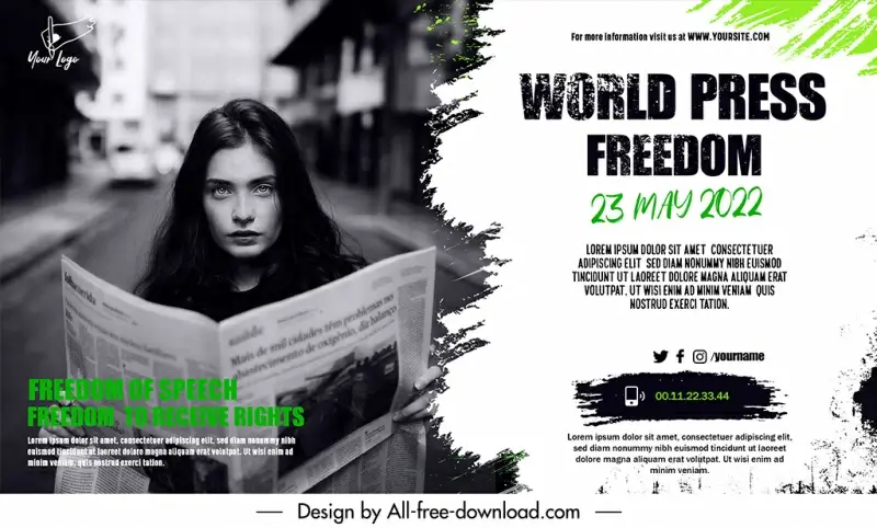 world press freedom day banner template lady reading newspaper grunge classic design