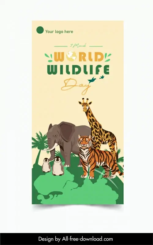 world wildlife day banner template animals species cartoon decor