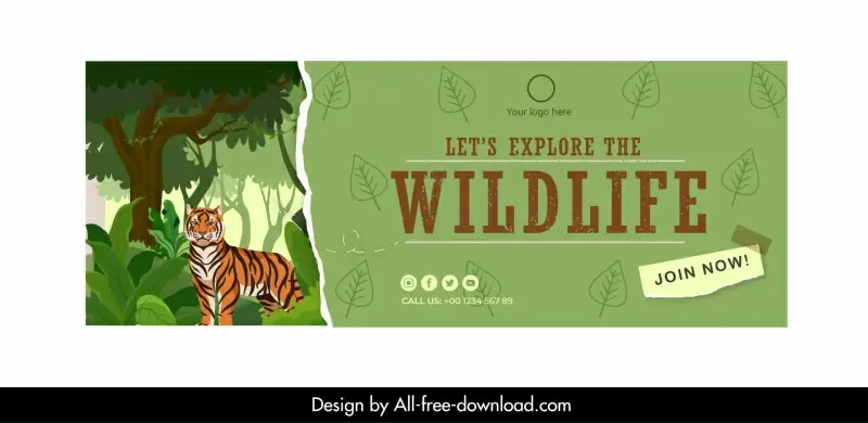 world wildlife day facebook cover template cartoon design jungle scene outline