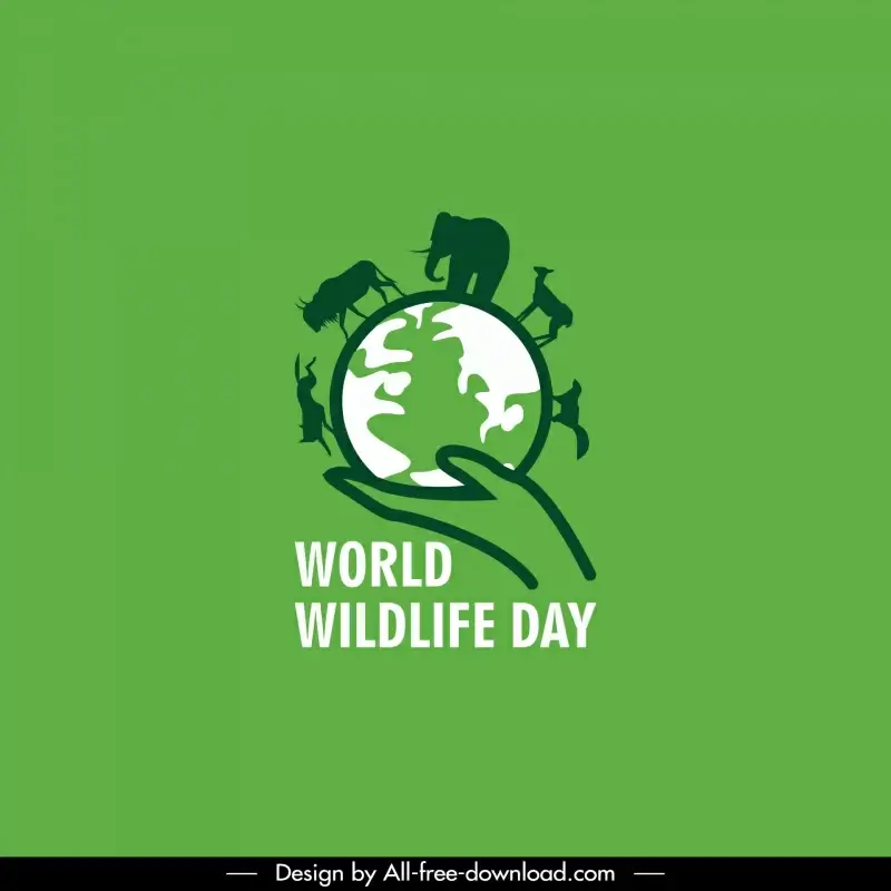 world wildlife day logotype flat silhouette earth animals species holding hand sketch