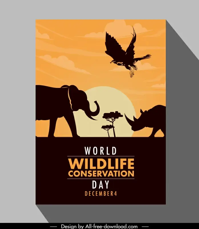 world wildlife day poster template 3d silhouette design wild animals scene sketch