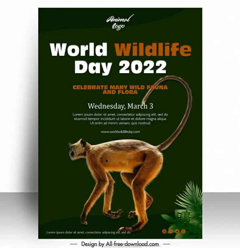 world wildlife day poster template modern realistic monkey sketch