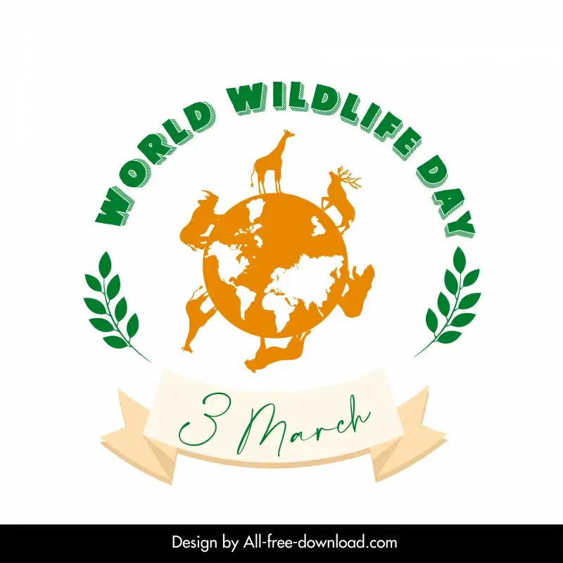 world wildlife day typography design elements silhouette earth animals texts ribbon decor