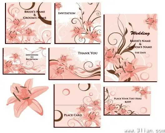 wedding card templates pink botany decor classical design