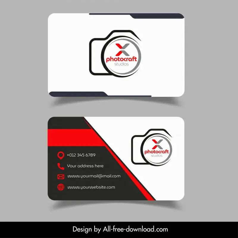 xphotocraft studios business card template elegant flat camera sketch