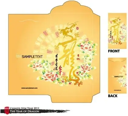 year of the dragon red envelope template 08 vector