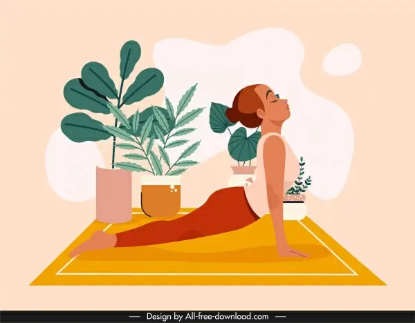 yoga background template stretching woman sketch cartoon design