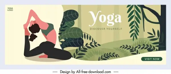 yoga banner stretching woman sketch nature scene decor