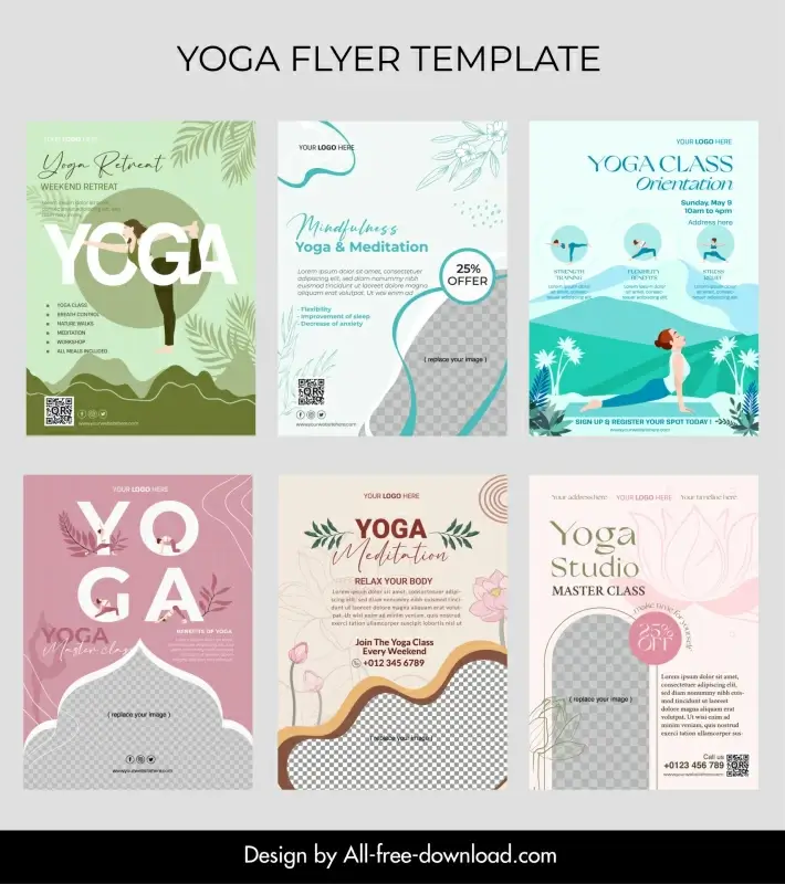 yoga class flyer templates collection elegant classic 