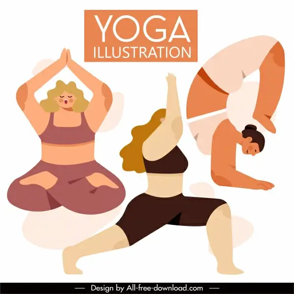 yoga icons women balance gestures sketch