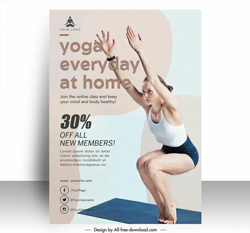yoga poster discount template dynamic exercising lady 