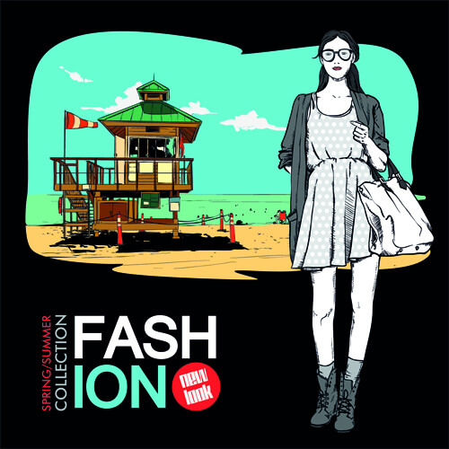 young fashion elements poster vector