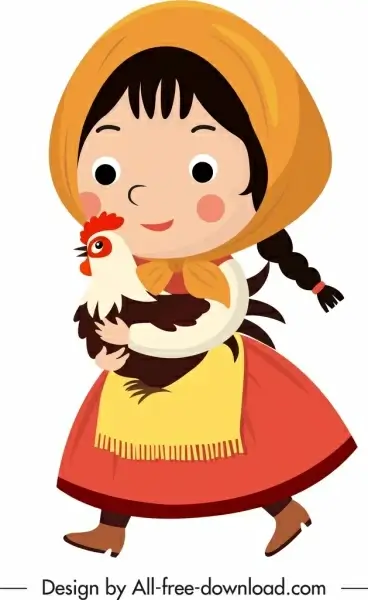 young girl icon traditional dress sketch cartoon design