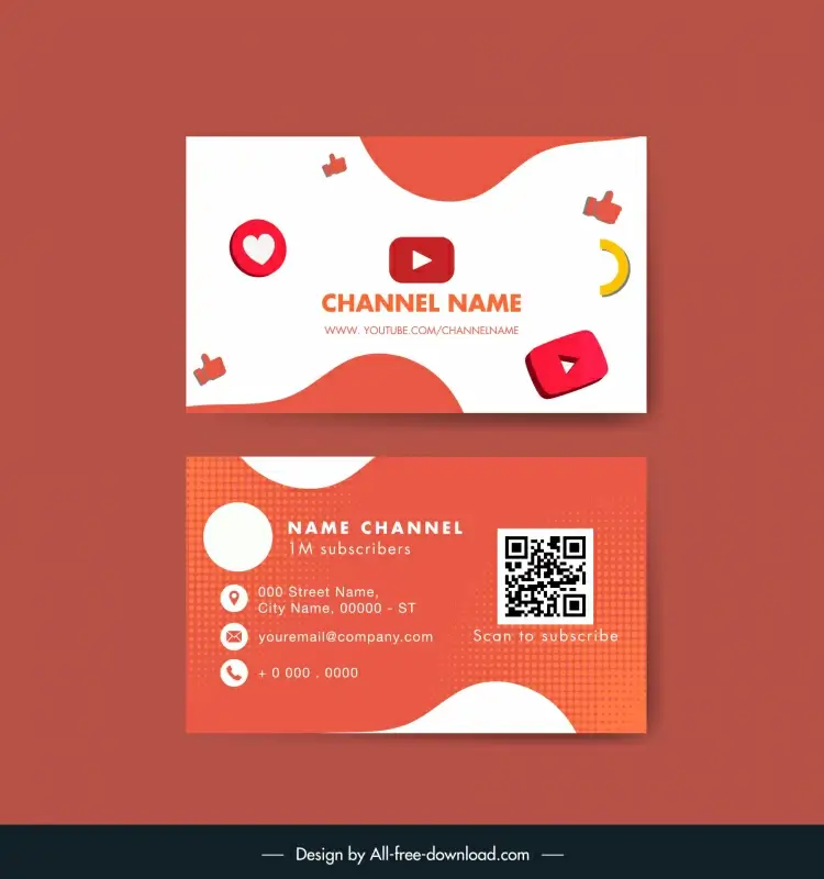 youtuber business card template dynamic icons curves decor