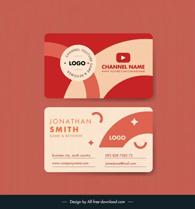 youtuber business card template flat dark dynamic curves