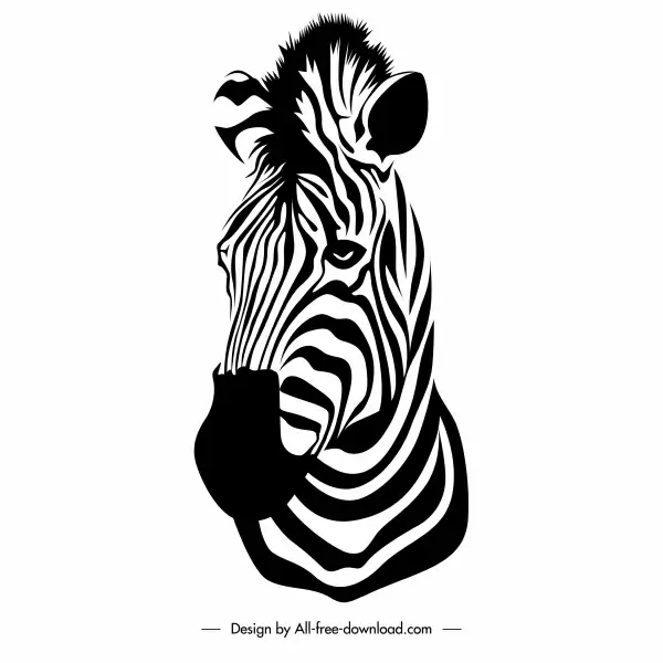zebra head icon black white closeup handdrawn sketch