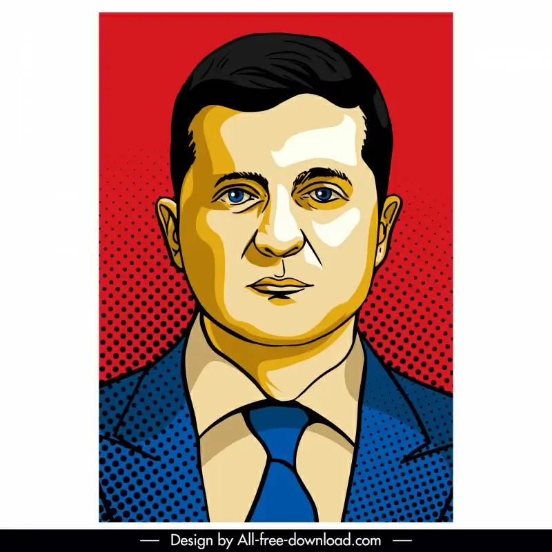 zelensky lviv president portrait template flat handdrawn classic cartoon outline