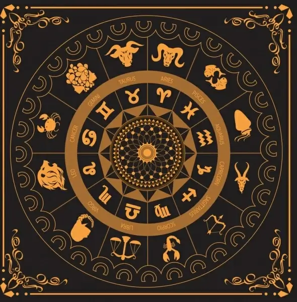 zodiac compass template black yellow circle design