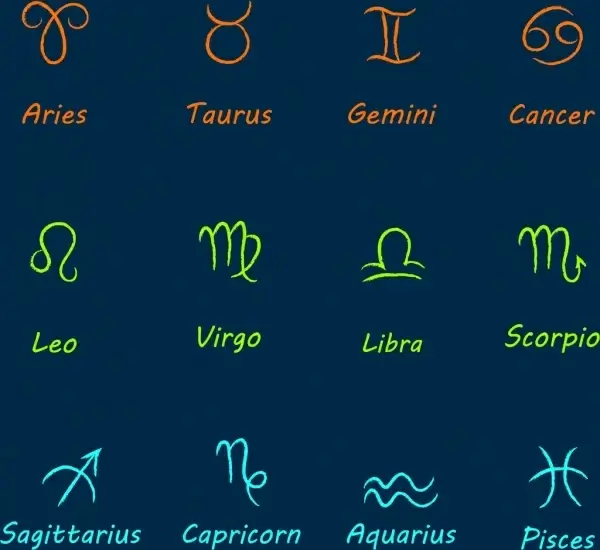 zodiac signs collection colored hand drawn design