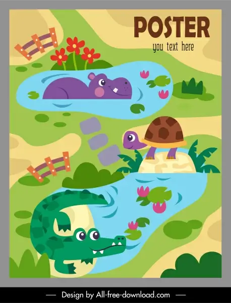 zoo poster template cute colorful flat cartoon sketch