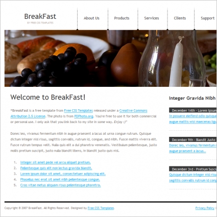 breakfast templates website 93kb