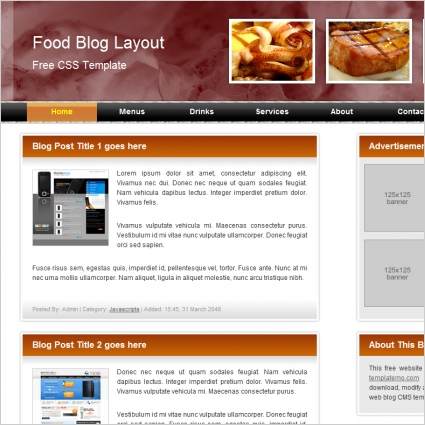 food blog Free website templates in css html js format for free