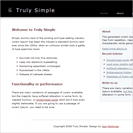 Truly Simple Template Free website templates in css html js format