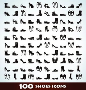 100 kind shoes vector icons