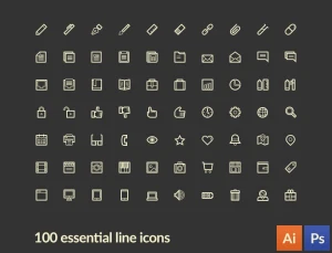 100 kind small fine essential line icons vector