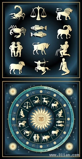 zodiac background templates colored flat symbols decor