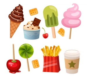 12 delicious snacks design vector