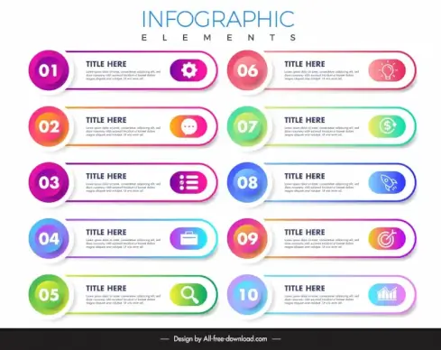1 to 10 elements infographic template elegant flat horizontal tabs layout