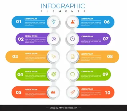 1 to 10 elements infographic template symmetric horizontal tabs layout