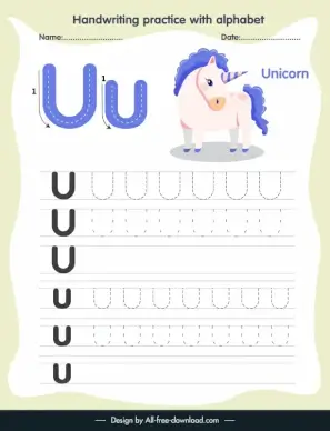 1st class education handwriting practice template alphabet letter tracing u lovely unicorn sketch