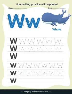 1st class education handwriting practice template alphabet letter tracing w whales species sketch