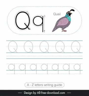 1st class writing guide worksheet template quail bird animal tracing letters q outline 