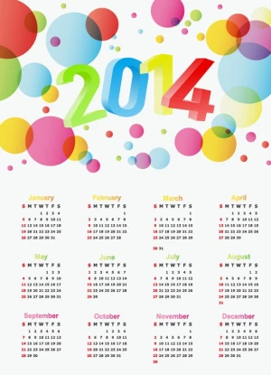 2014 year calendar colorful design vector illustration