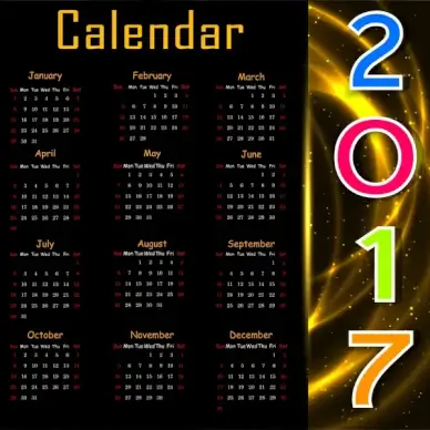 2017 calendar design on black background