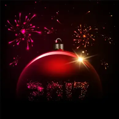 2017 card template illustration with fireworks and bauble