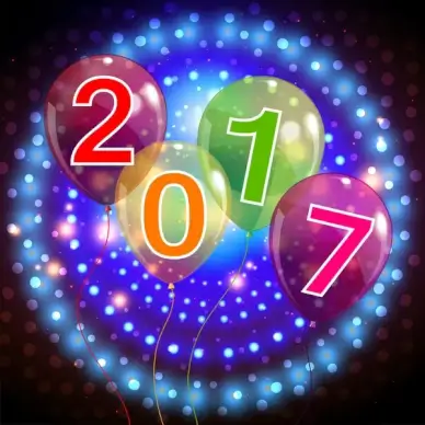 2017 new year background with balloons and fireworks