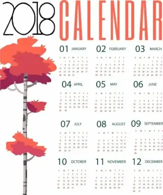 2018 calendar background autumn tree design