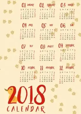 2018 calendar background duck footprints icons design
