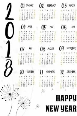 2018 calendar template dandelion icon decoration
